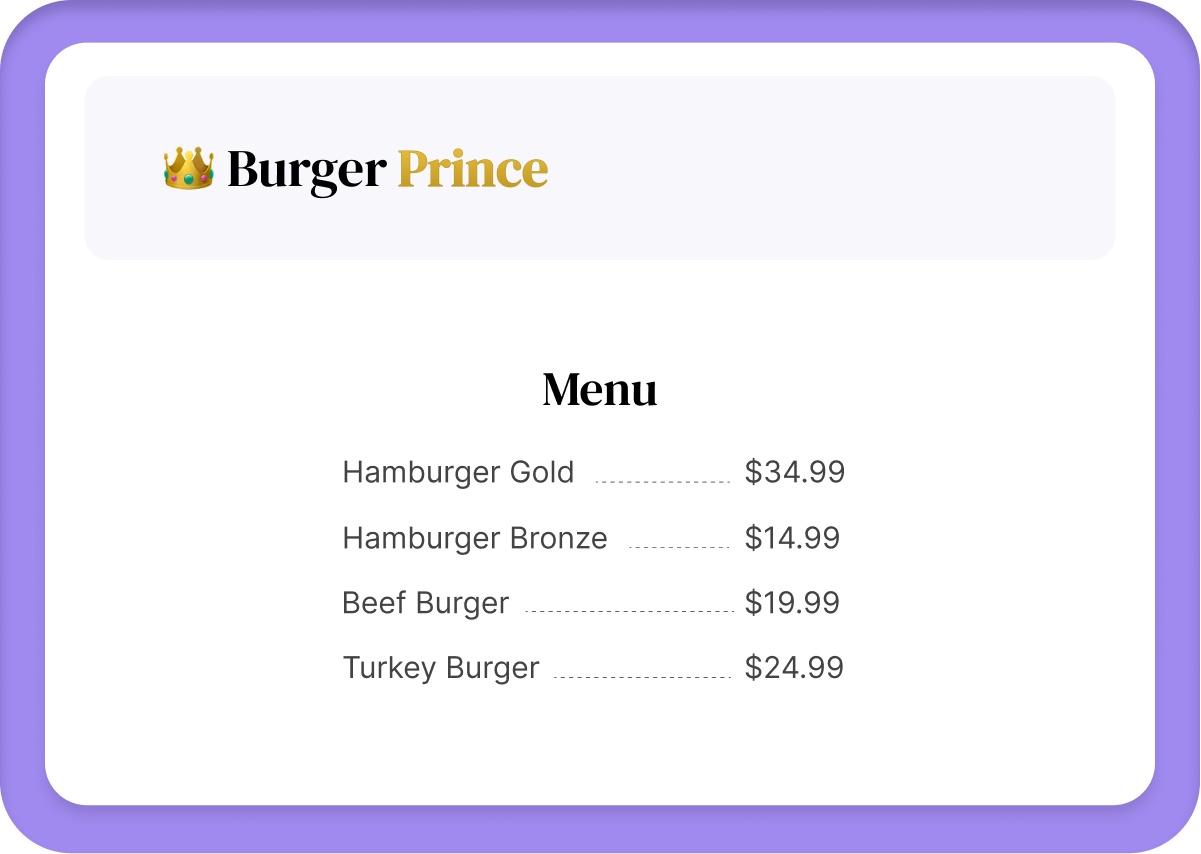 Image of Burger Prince Menu