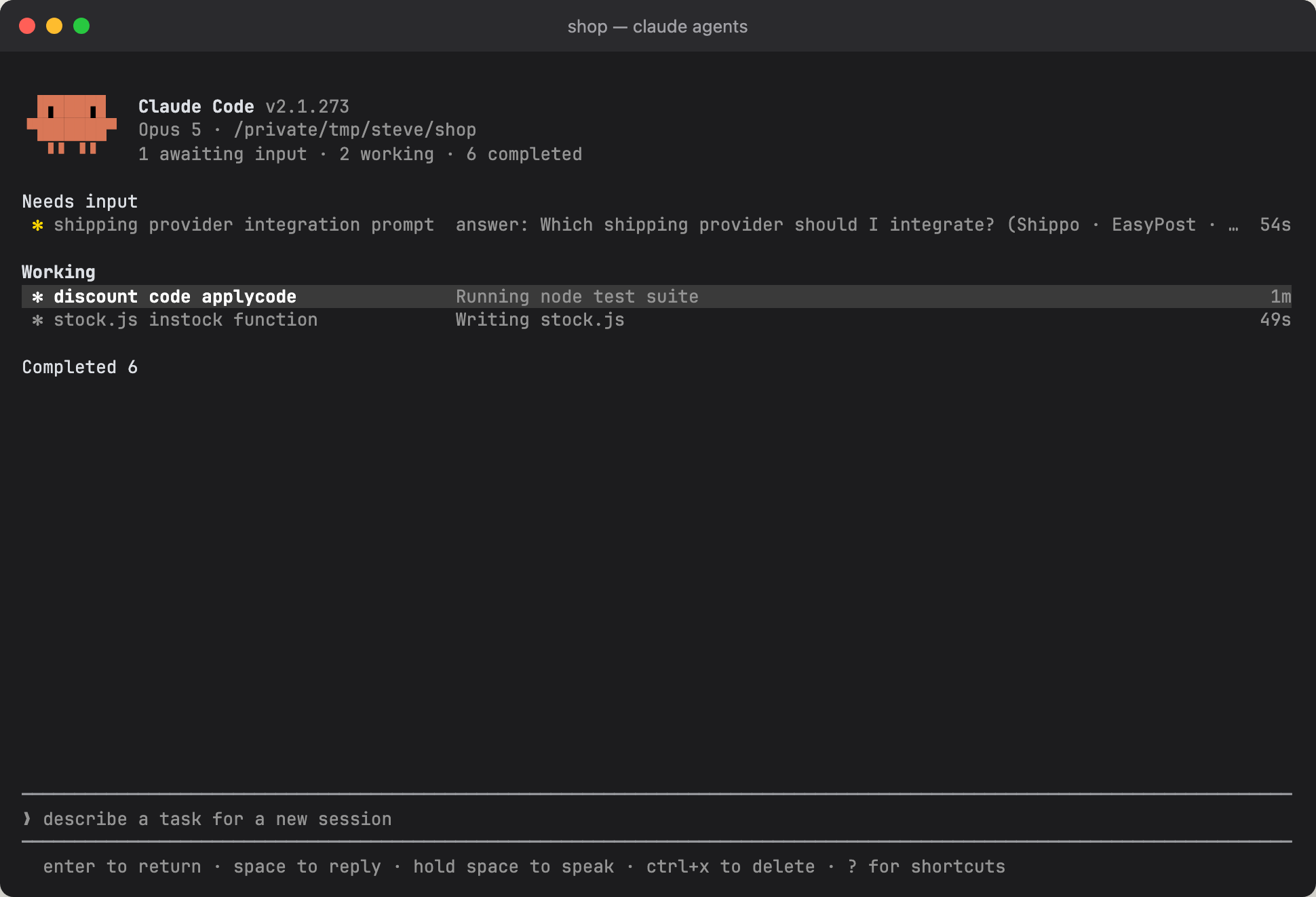 Back in the list after starting a second session. Both keep working